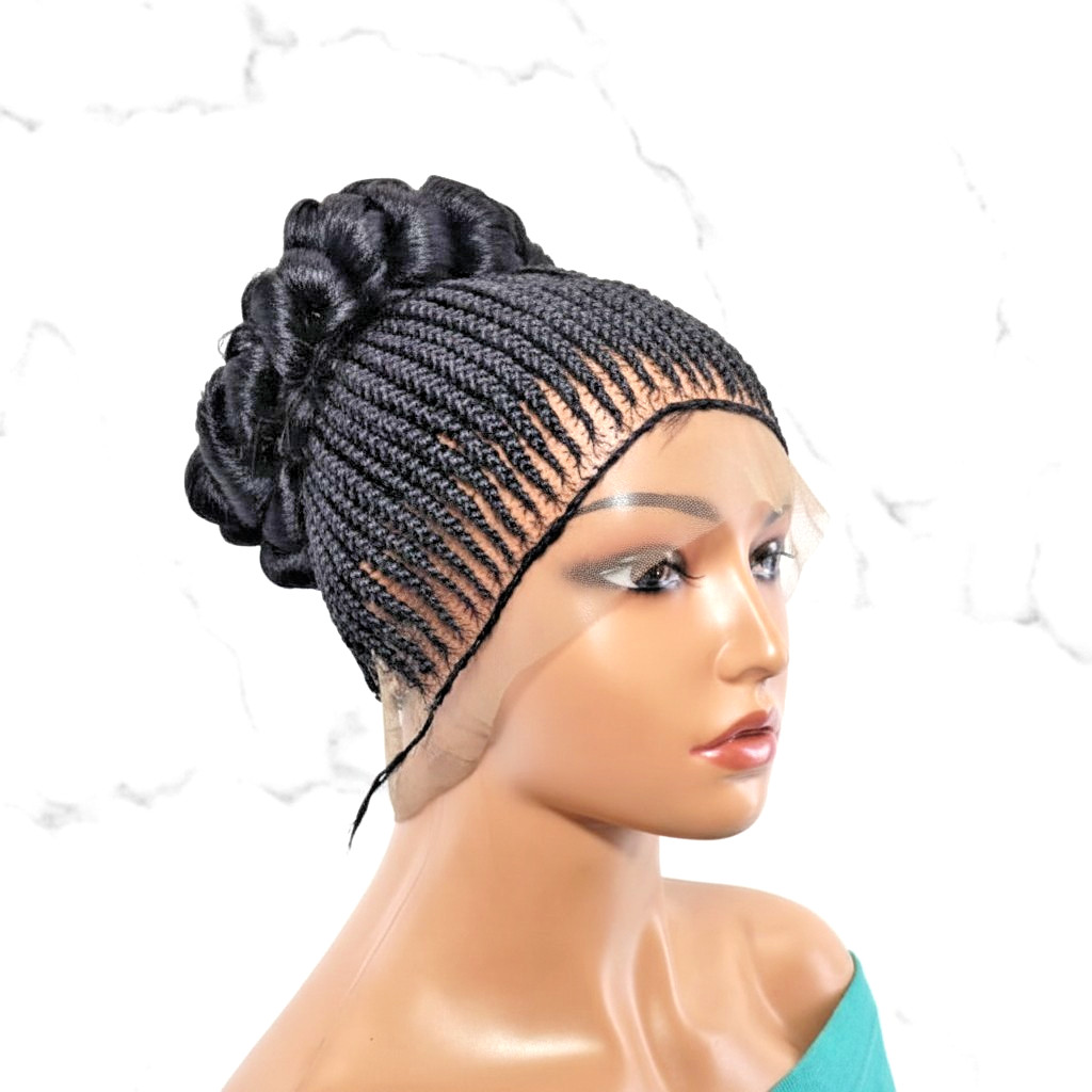 Braided Wig Cornrow with Jumbo Twist Braids Puff Knots. Full Lace with Baby Hair