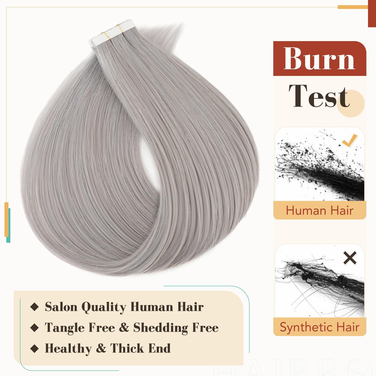 Hairro Tape In Human Hair Extensions For Women 16 Inch 50G 20Pcs Silver