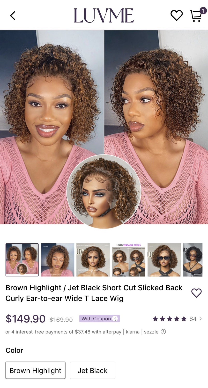 Luvme Short Curly Wig 8” Brown Highlight Human Hair Lace Front Pre-Cut Lace Bob