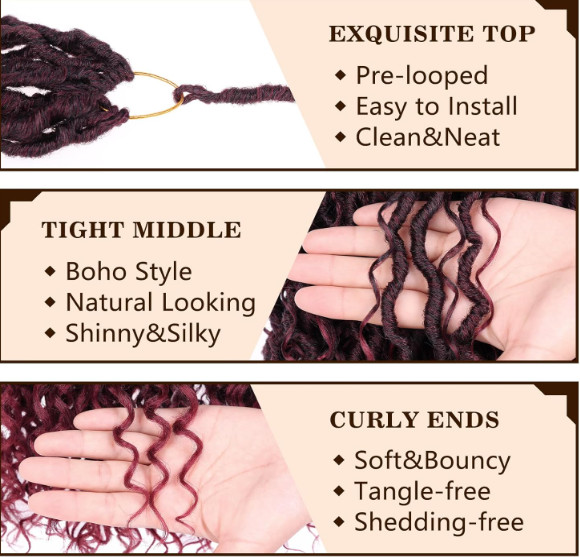 COOKOO Bohemian River Faux Locs Synthetic Braids Hair 18 Inch 8 Packs Burgundy