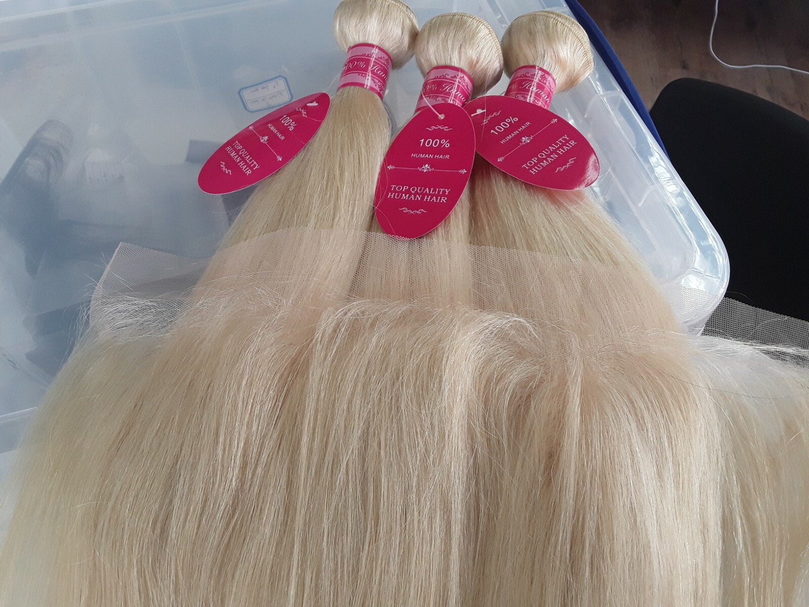 12A BRAZILIAN VIRGIN HUMAN HAIR 18+18+18&16Inch 13×4 FRONTAL BLONDE 613 STRAIGHT