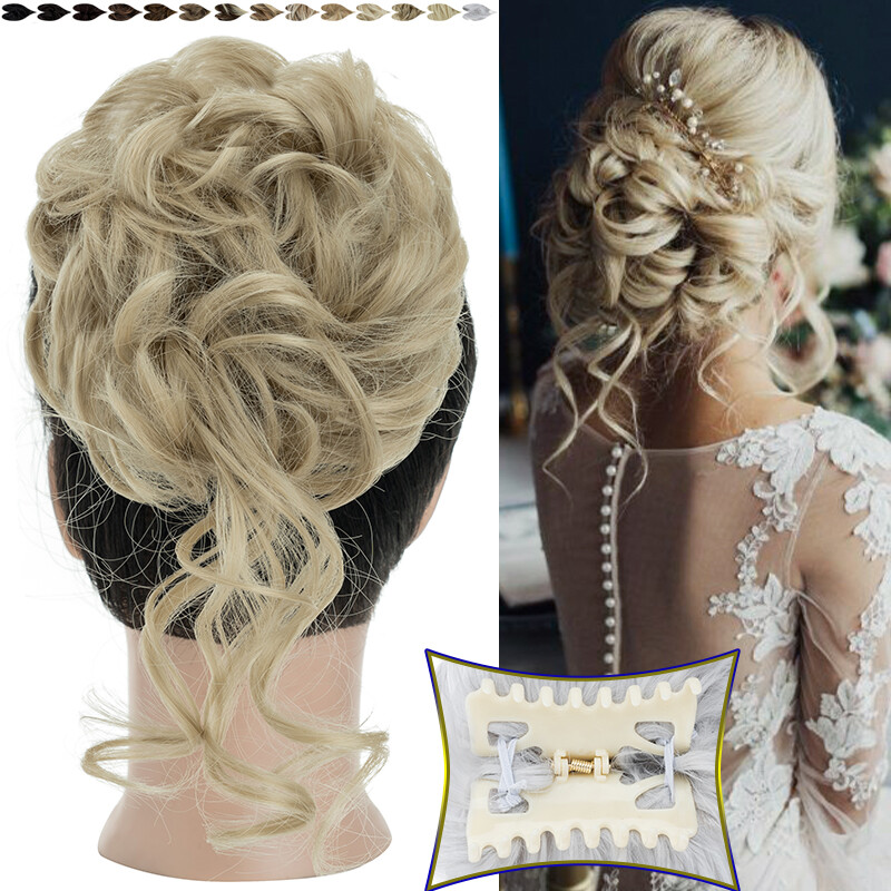 Thick Clip on in Messy Bun Hair Piece Extensions Wedding Updo Claw Ponytail Lady