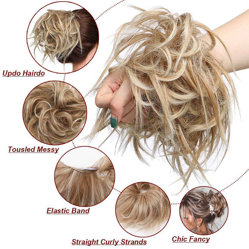 100% Real Messy Bun Curly Spiky Piece Scrunchie False Updo Cover Hair Extensions