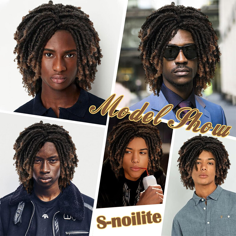 Men Synthetic Short Dreadlock Hair Topper Wig with Clip in Braided Half Wigs 5in