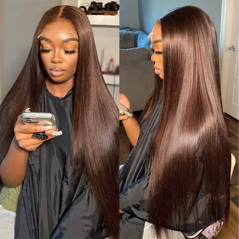 13×4 Chocolate Brown Straight Lace Front Wigs Hair 13×6 Transparent HD Lace Wigs