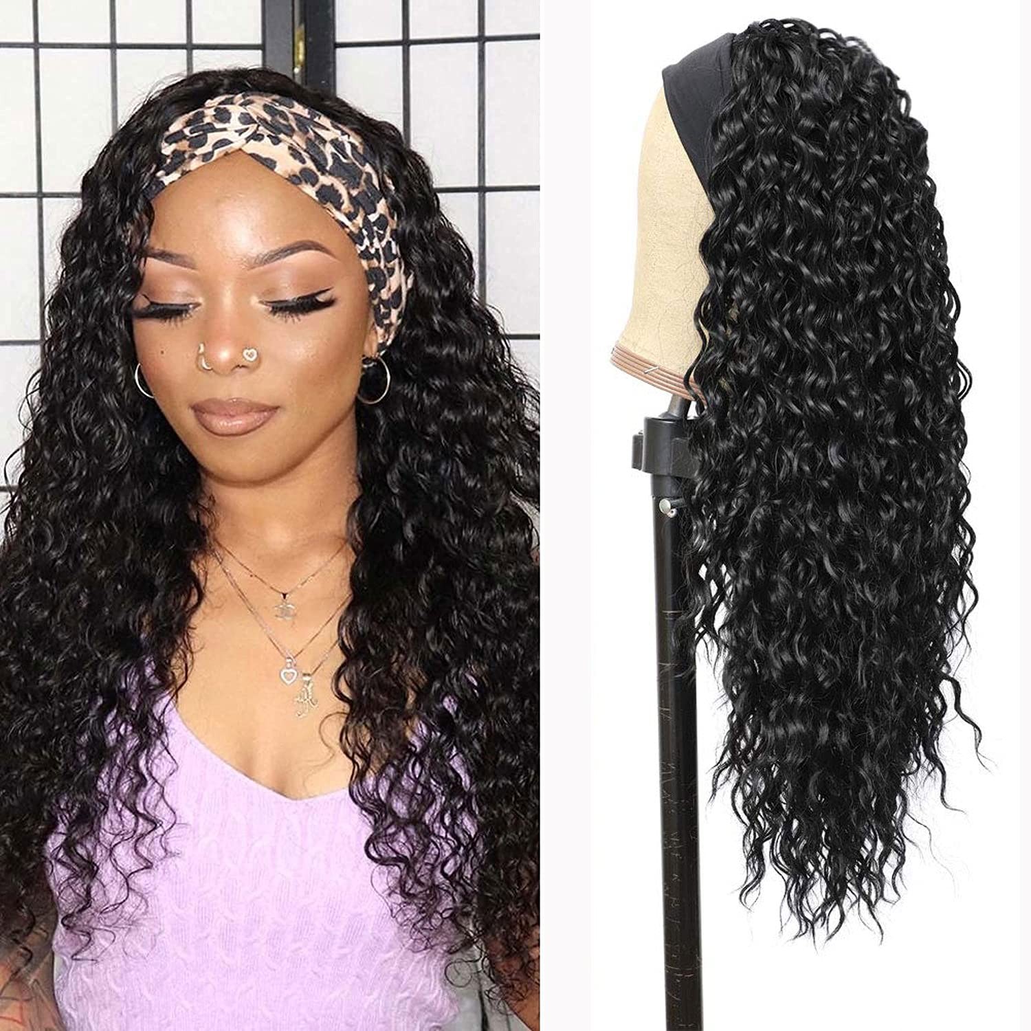Headband Wigs for Black Women Wet and Wavy Headband Wig Curly Wave Synthetic …