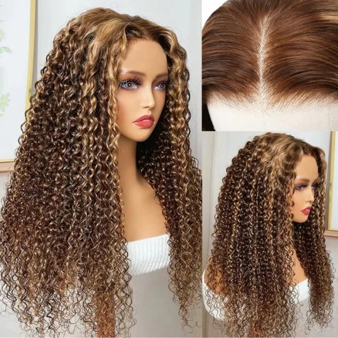 Cambodian Wear Go Highlight Blonde Curly Glueless Pre Cut HD Lace Wig Human Hair