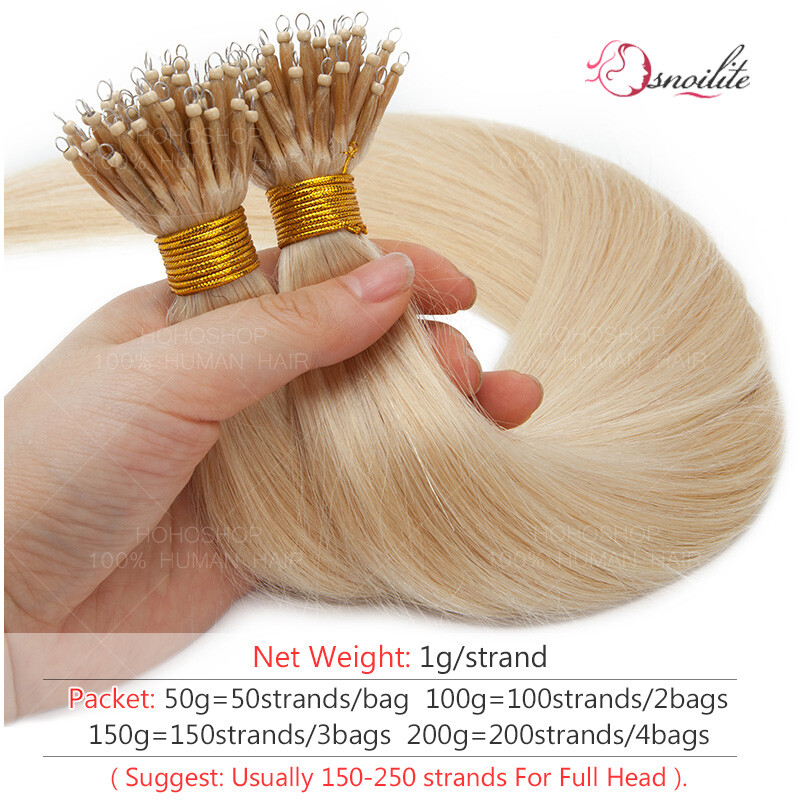 200S Micro Loop Nano Ring 100% Remy Human Hair Extensions Pre Bonded Beads I-Tip