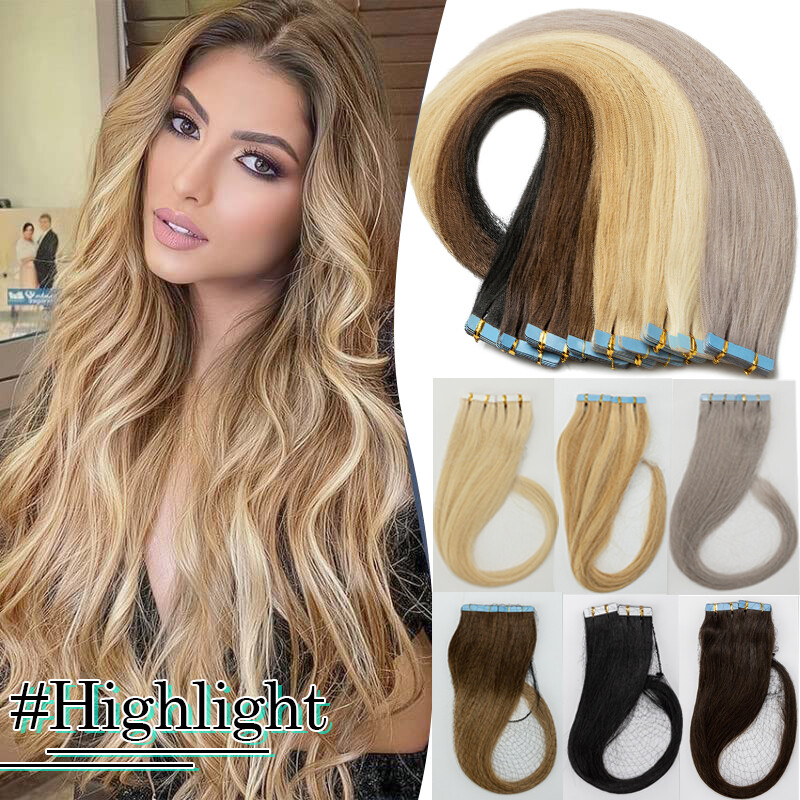 Tape in Hair Extensions 100% Real Remy Human Hair Skin Weft Dirty Balayage Ombre