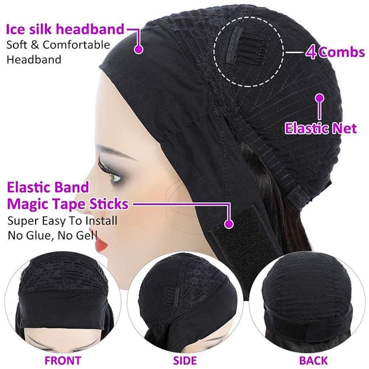 Headband Wig Human Hair Water 20 Inch, Nature Black（headband wig human hair）