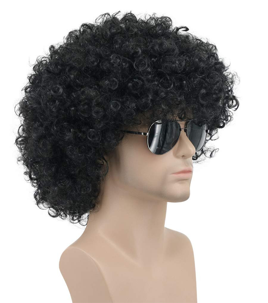 Adult Men Women Afro 70S 80S Short Curly Black Rocker Party Wig California Hallo