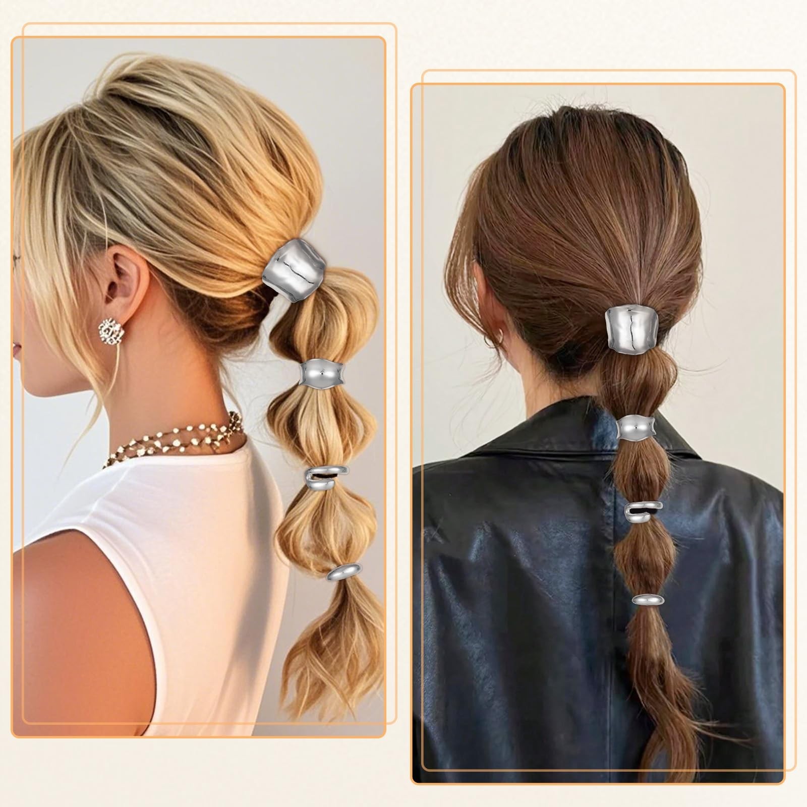 4 Pcs Hair Cuffs for Ponytails, Silver Hair Clips Metal Long High Ponytail Cu…