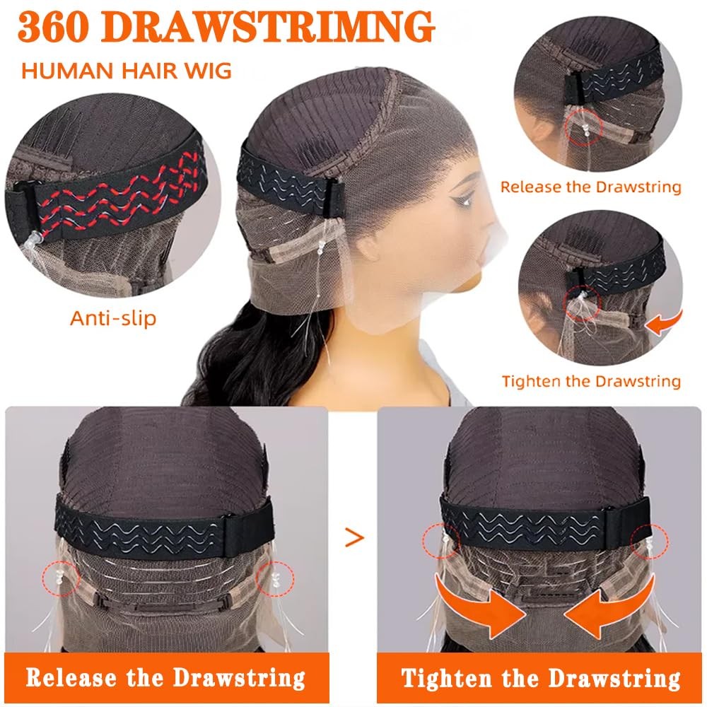 POLKN 30 Inch 360 Lace Front Wigs Human Hair Invisi Strap Body Wave HD Lace F…