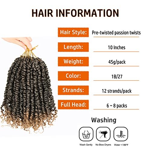 Passion Twist Crochet 10 Inch(Pack of 8) Pre-twisted passion twist hair-1B/27