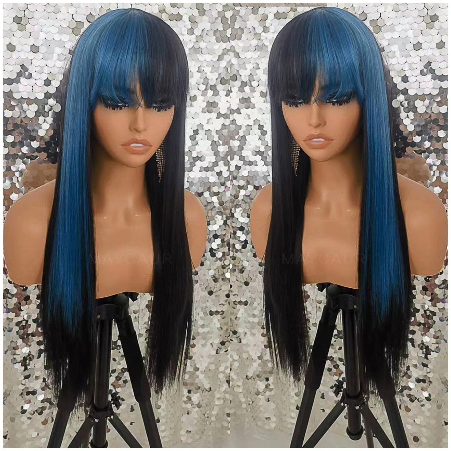 Glueless Black Blue Ombre Wig with Full Density’/