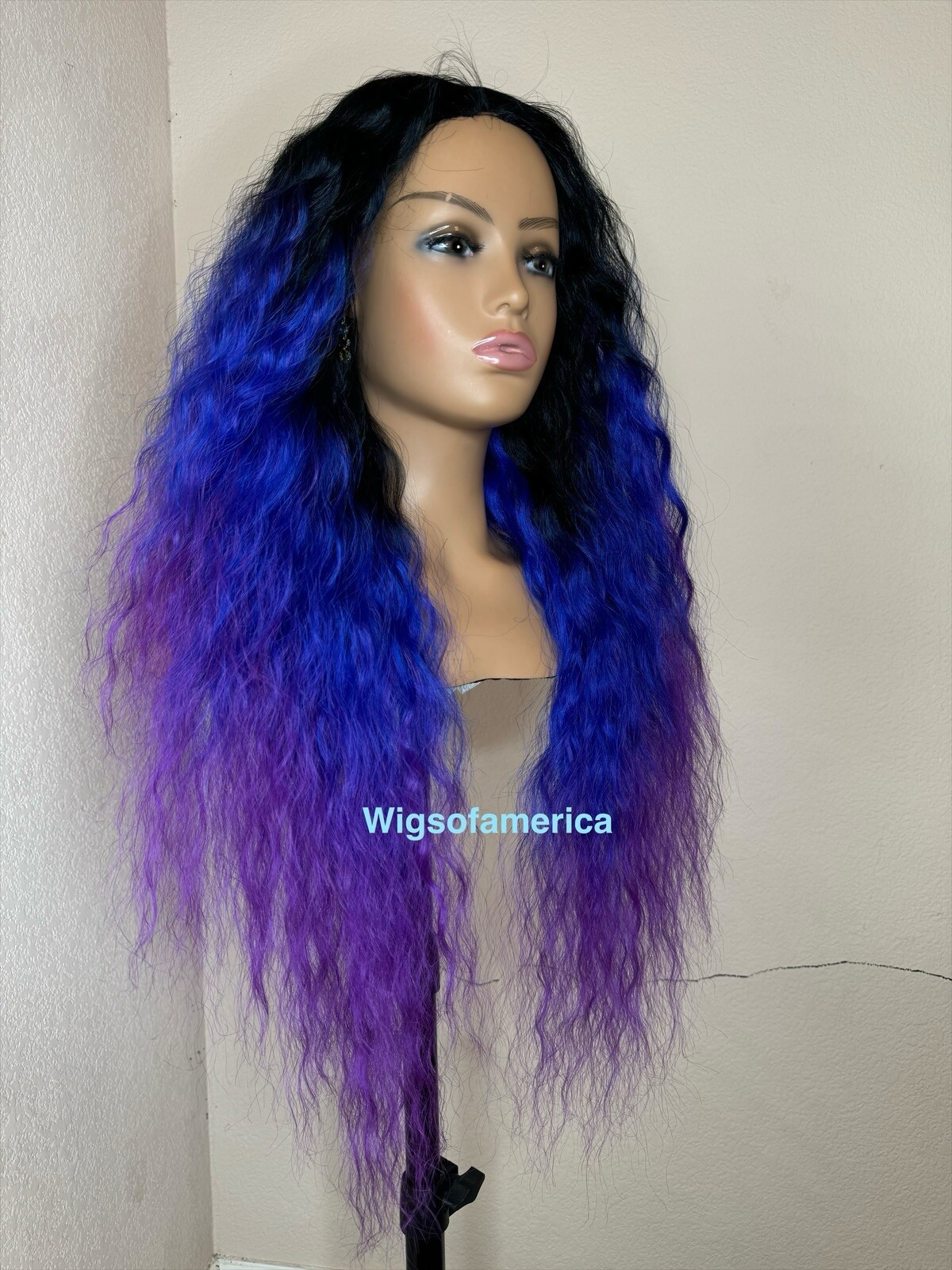Blue Purple WIG Ombré Black 26 Inches Long Middle Part Heat Ok