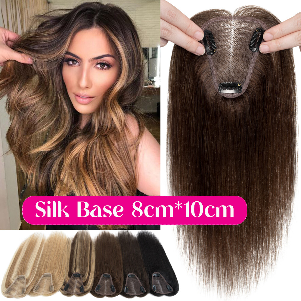 CLEARANCE Hairpiece Clip In Silk Base 8*10CM 100% Remy Human Hair Topper Toupee