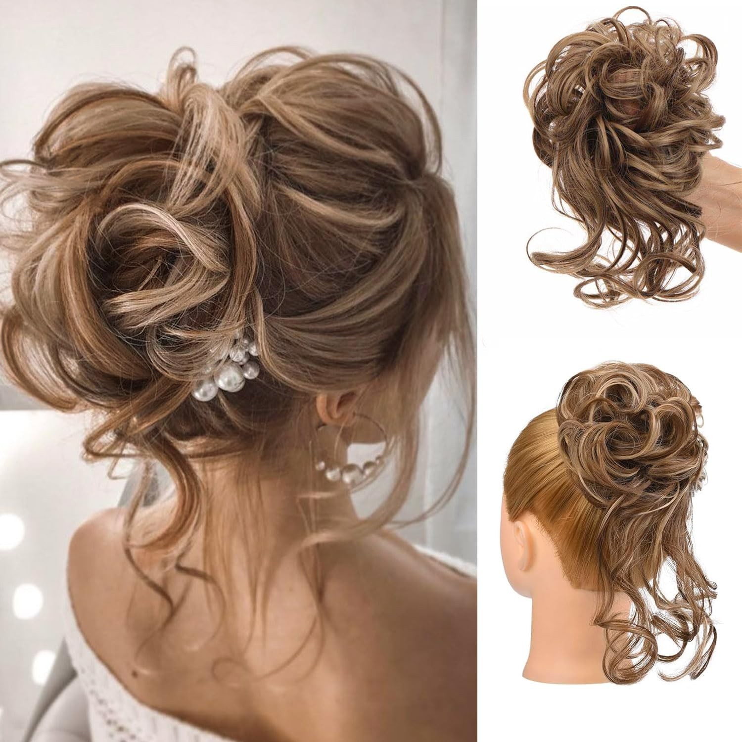 Natural Curly Messy Bun Hair Piece Scrunchie Updo Hair Extensions Real as Human