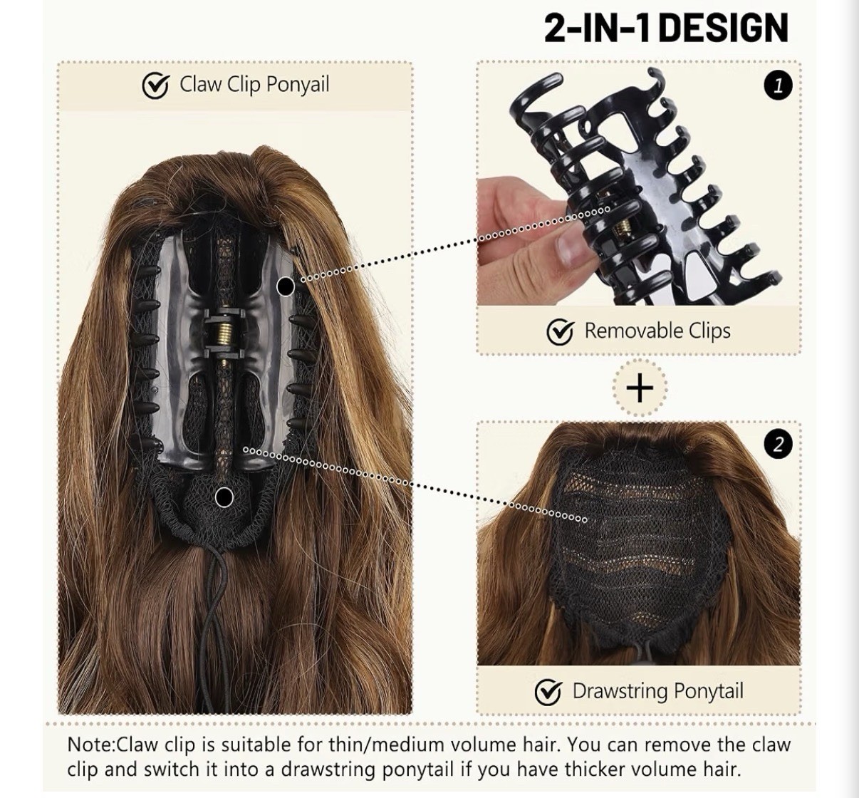 18 Inch Claw Clip Ponytail Extension,Clip on Ponytail for Women, Wavy, Medium Br