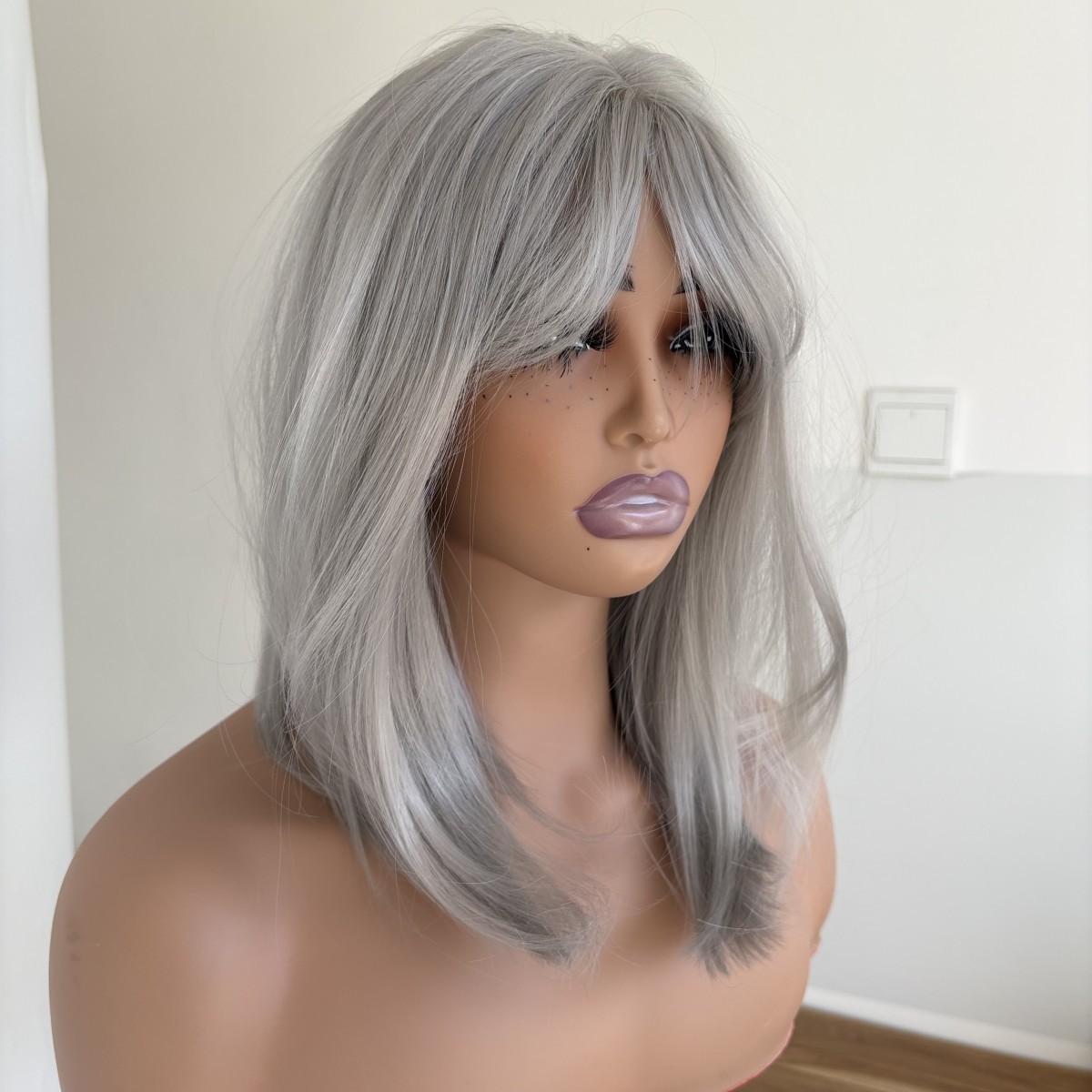 Bob Straight Gray Heat Resistant Synthetic Hair Cosplay Wig With Fringe
