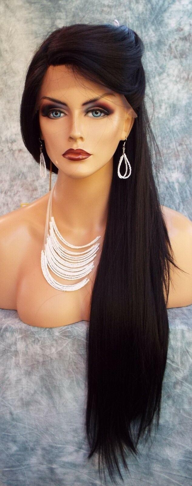 LACE FRONT C PART STRAIGHT WITH SIDE BANG WIG CLR 1B GORGEOUS SEXY 480