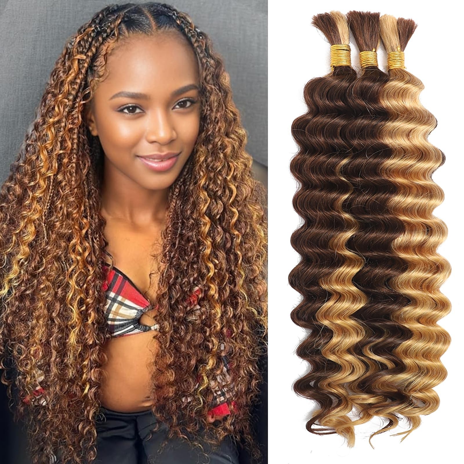 Boho Braids Human Hair 3 Bundles 110g 14″ Deep Wave Curly Knotless Bulk Hair