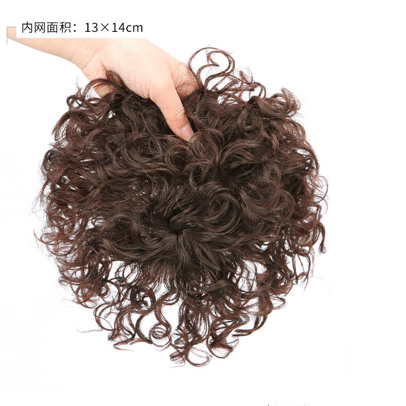Women Short Curly Topper Toupee Human Hair Lace Front Hairpiece & Extended Tail