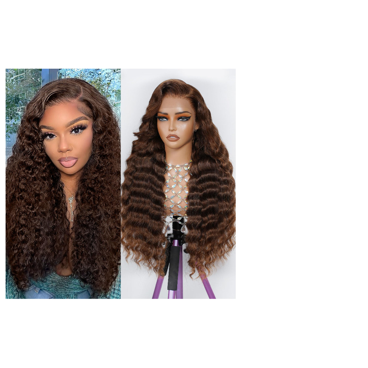 Finsa 22 Inch Chocolate Brown Lace Front Wig Human Hair 13X6 200 Density Deep
