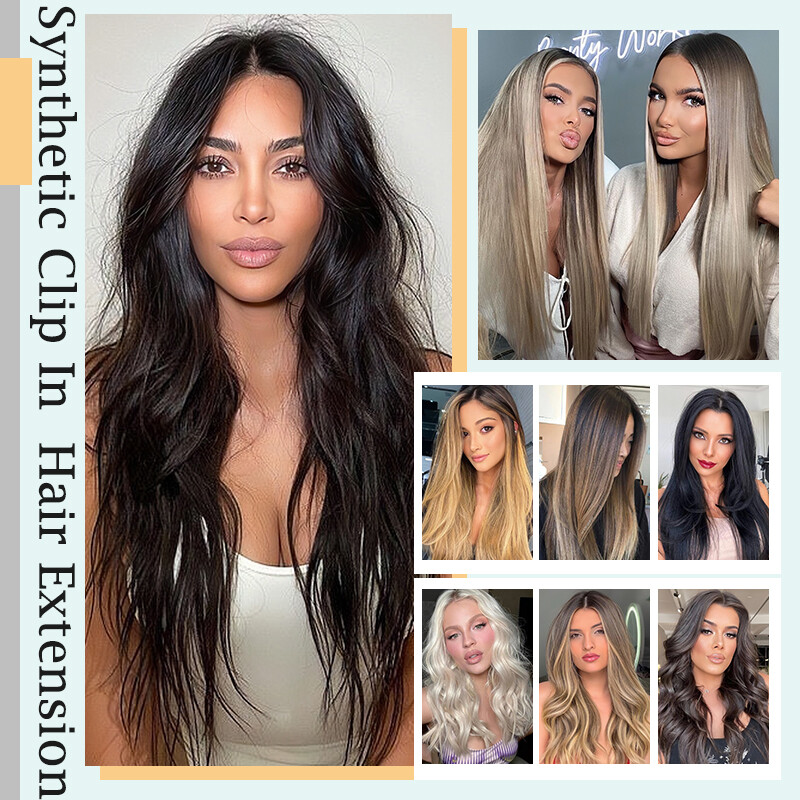 8 Pieces Thick Clip In Hair Extensions Long False Hair Piece Highlight Balayage