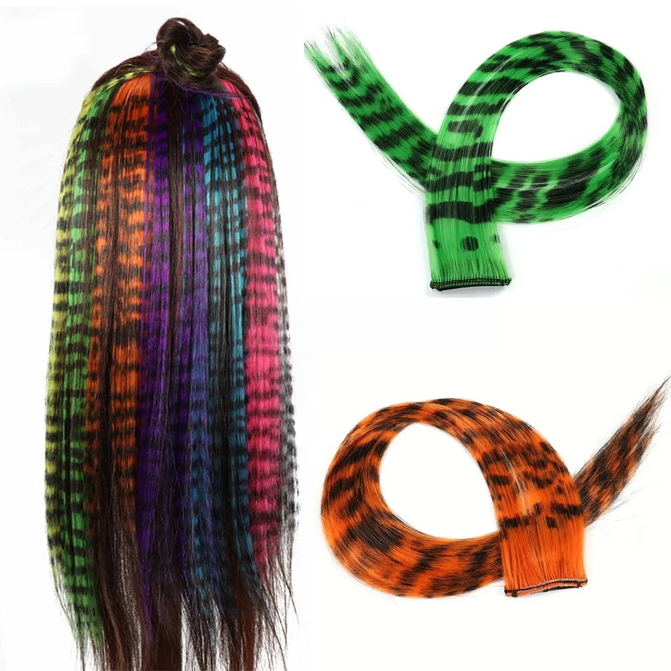 Colorful Feather Clip In Hair Extension One Piece Fake Hairpiece For Women Party