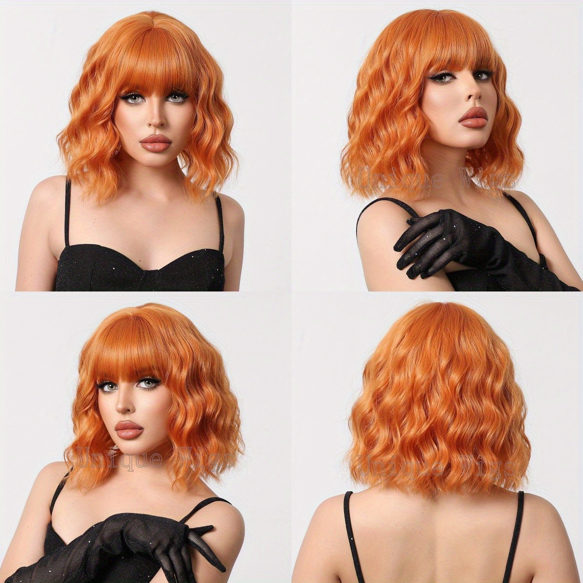 14in Colorful Short Wavy Bob Wig Bangs Synthetic Hair Wig Cosplay Party Fashion