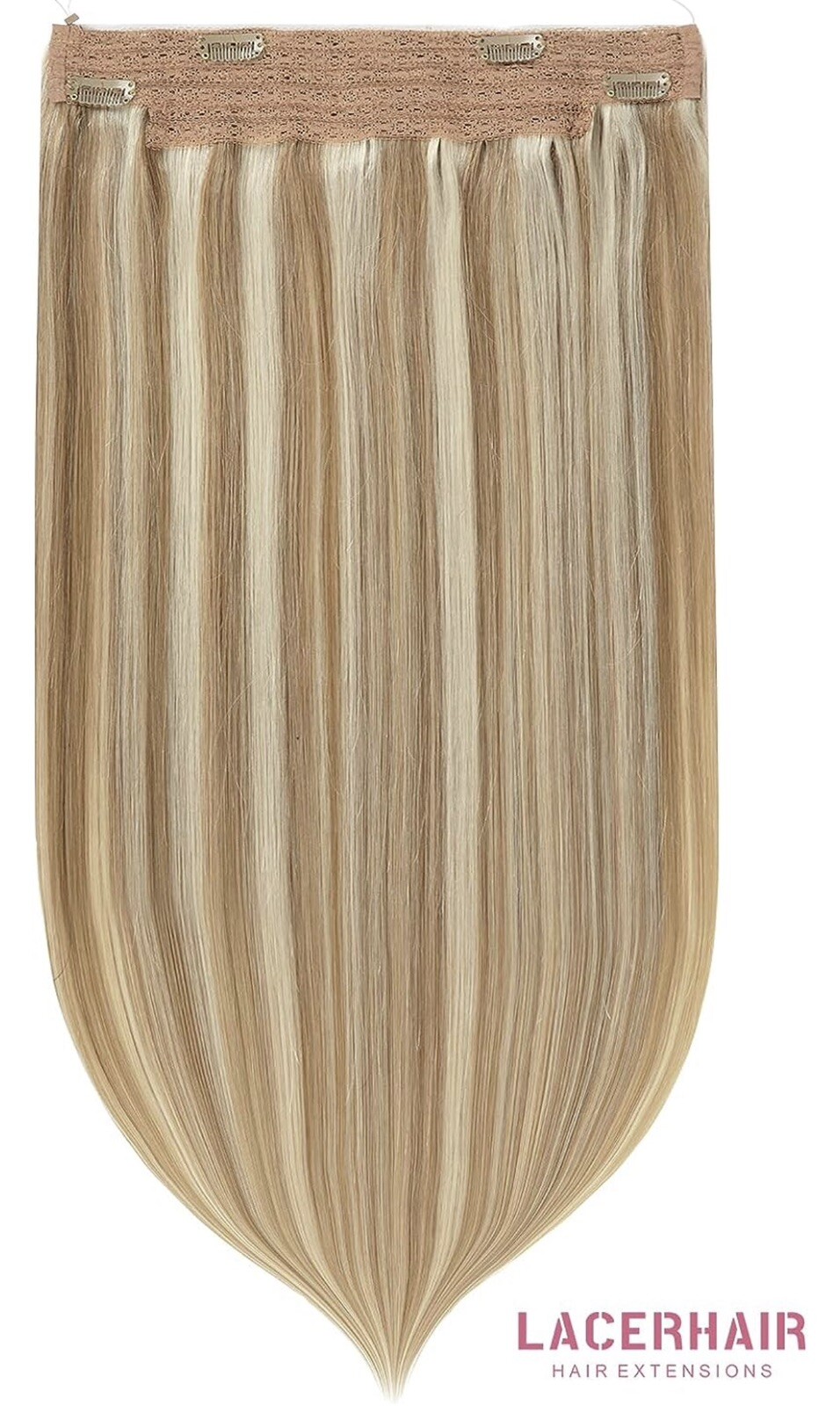 Fish Line Remy Human Hair Ext 18in 95g Medium Brown Mixed W/ Platinum blonde