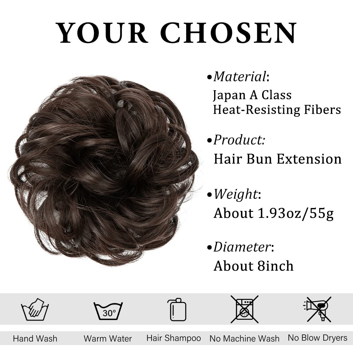 Large Messy Bun Hair Piece Wavy Curly Scrunchies Synthetic Chignon Ponytail H…