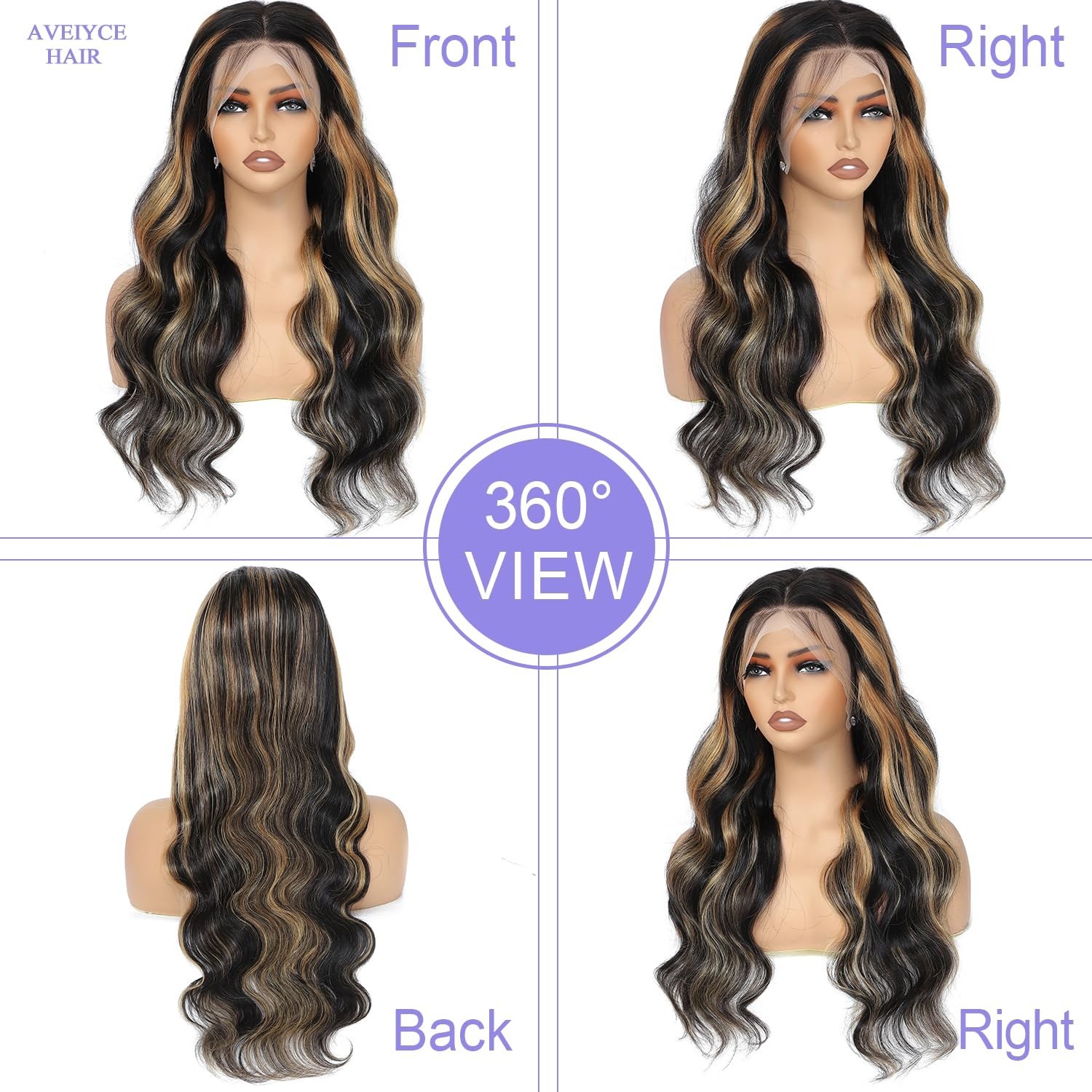 13×6 HD Lace Front Wig 24″ Body Wave Human Hair, Black Blonde Ombre, Pre Plucked