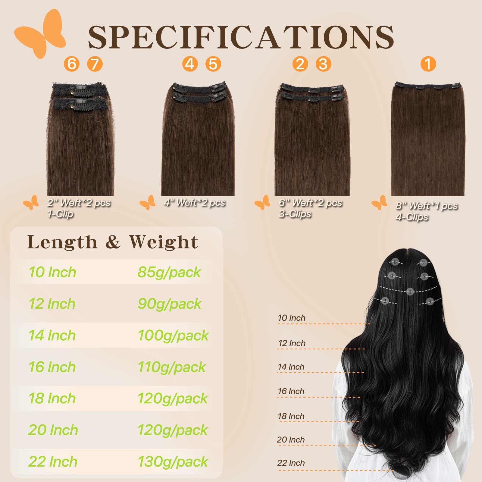 Tesshair Remy Human Hair Clip In Extensions Brown Straight 12 Inch 90G 7 Pcs