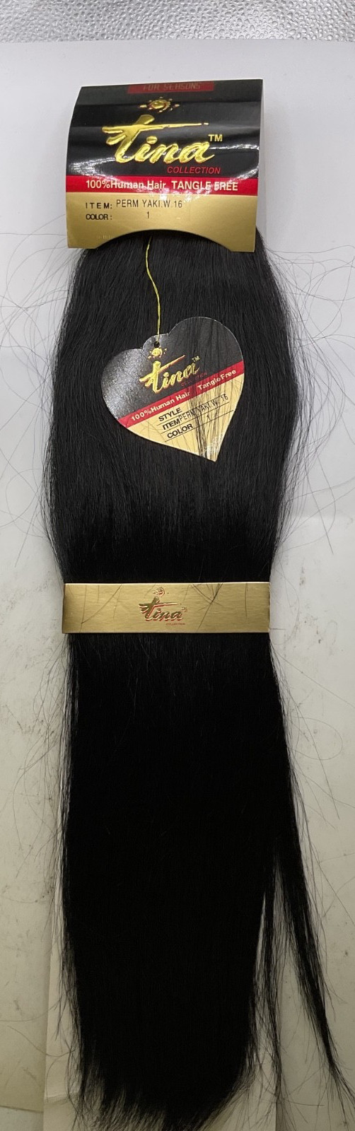 Tina Collection 100% Human Hair Perm Yaki Weave 16 Color: 1