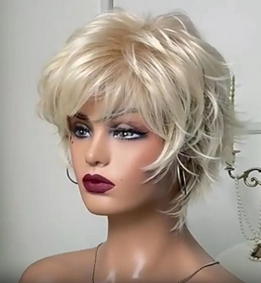 Short Blonde Pixie Cut Wigs for Women Full Layered Natural Wavy Synthetic