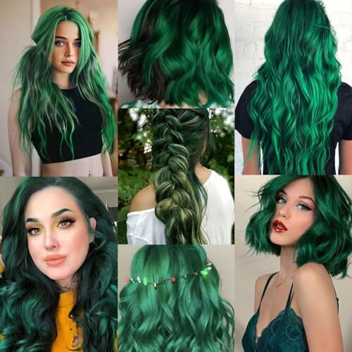 20 Inch Colored Green Hair Extensions Party Highlights 12 PCS-Dark Green