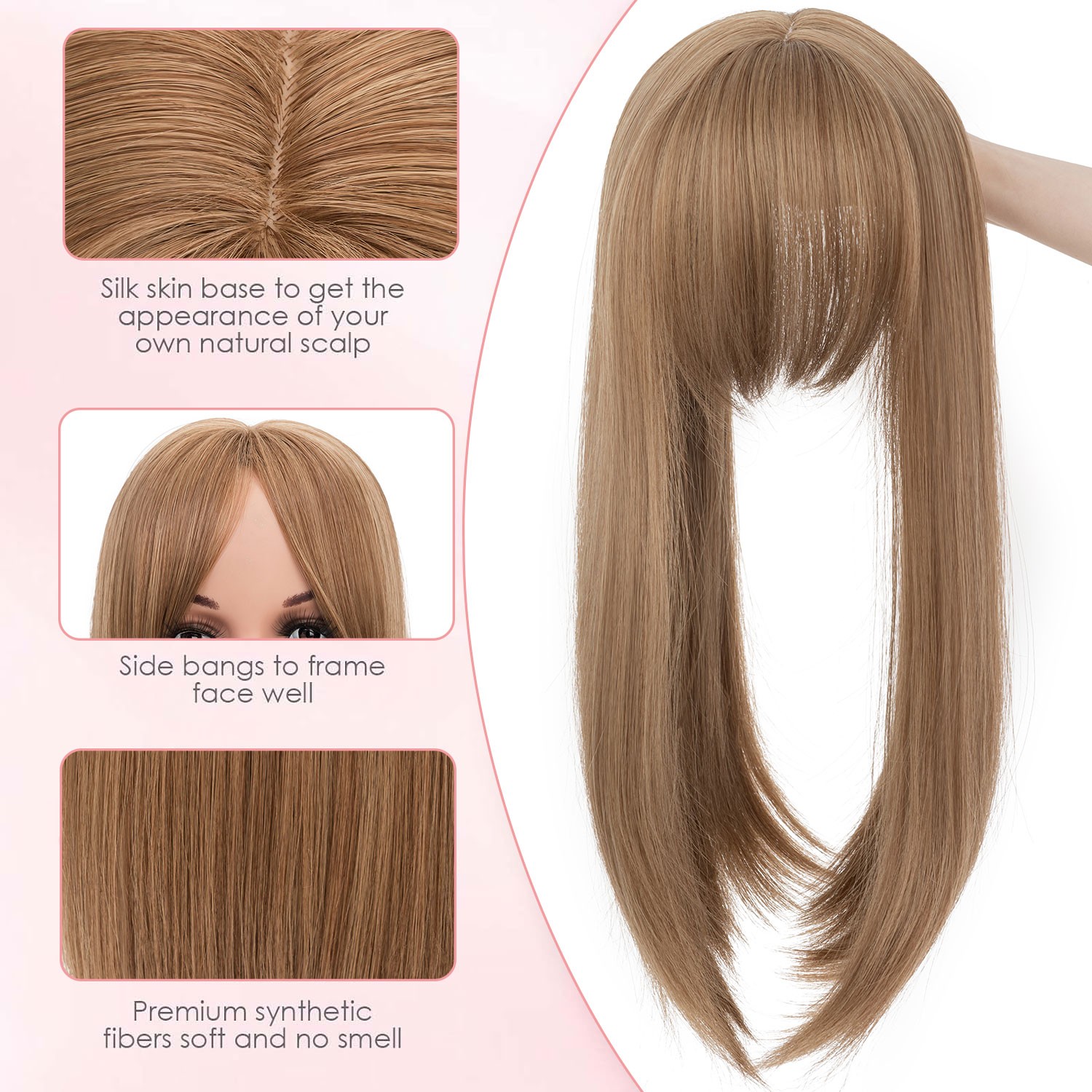USA 6*6in Hair Topper Clip In Hair Extension with Bangs Lace Toupee Natural Hair