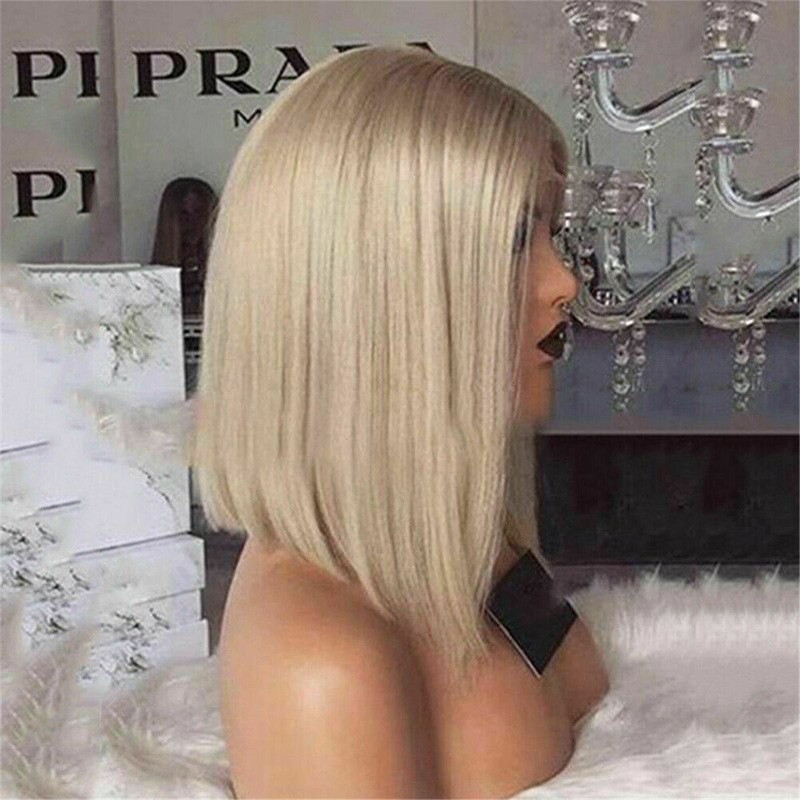 Blond Straight Hair Wigs with Lace Front Women Short Synthetic Wig Shoulder Long