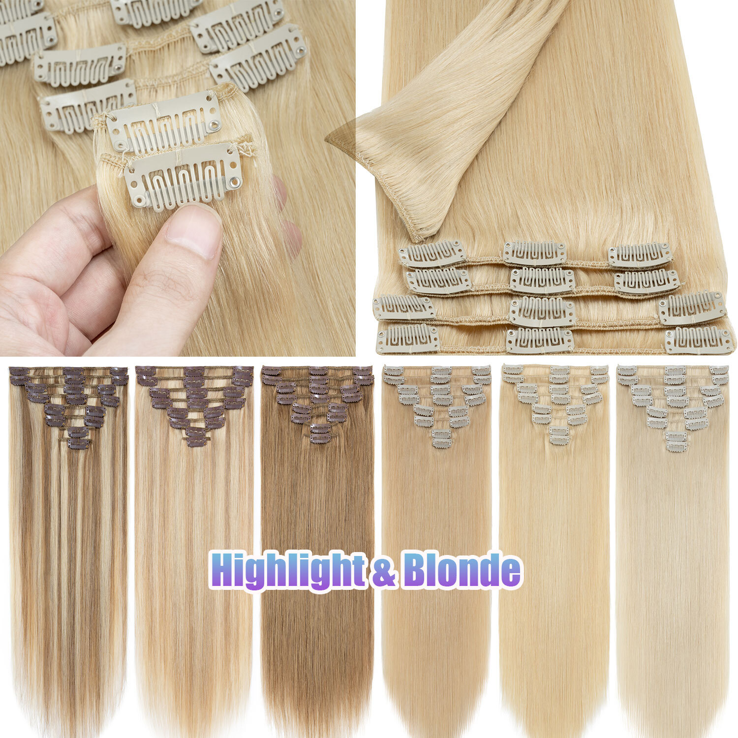 Balayage Clip In Human Hair Extensions 100%Real Remy Hair Full Head US CLEARANCE