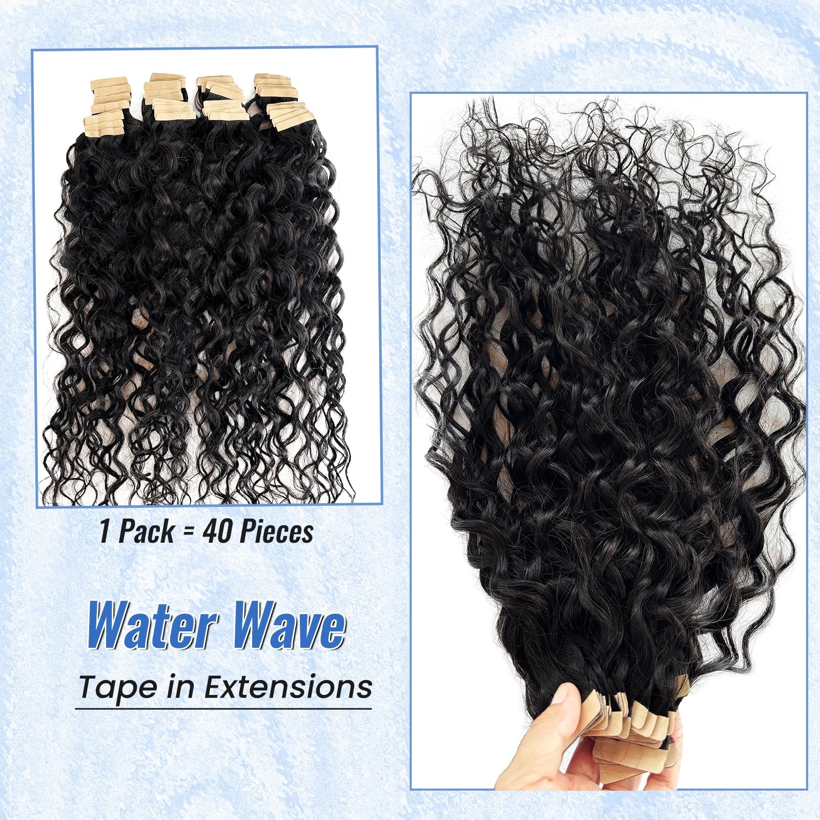 Licoville Water Wave Tape Ins Hair Extensions Human Hair For Black Women 100G