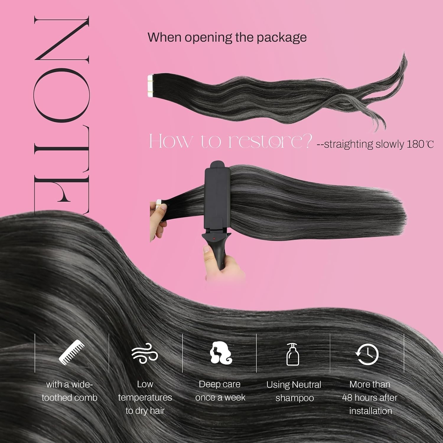 Real Hair Balayage Extensions – Black to Silver Tape in Hair