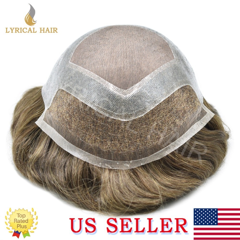 Mens Toupee Human Hair French Lace Front Natural Hairline Durable Hairpiece Wig
