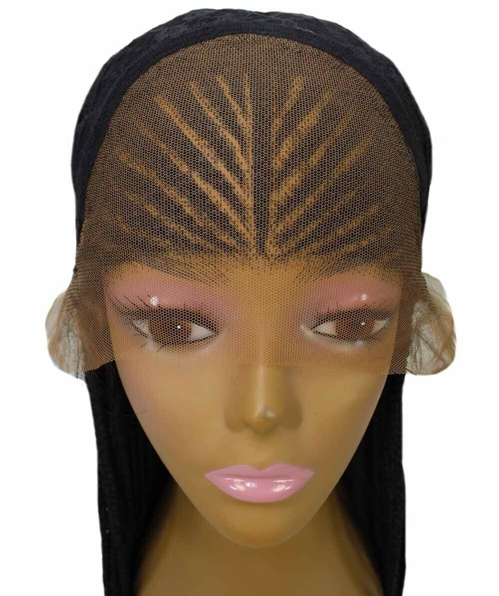 LUXLUXE Kristi Straight 30 In Long 4X4 Hand-Tied Lace Braided Wig, Natural Black