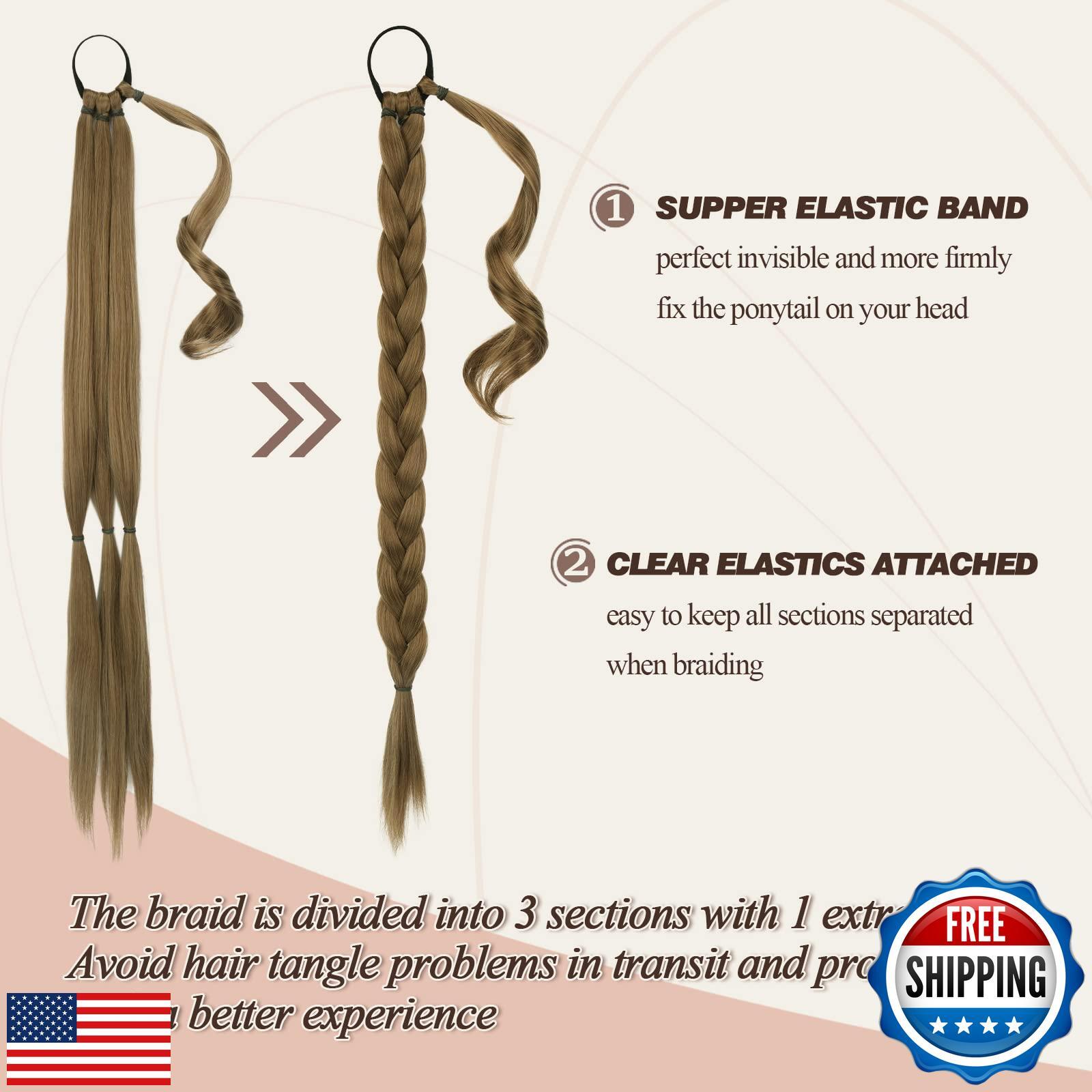 BARSDAR 26 Inch Long Braided Ponytail Extension with Hair Tie – Straight Slee