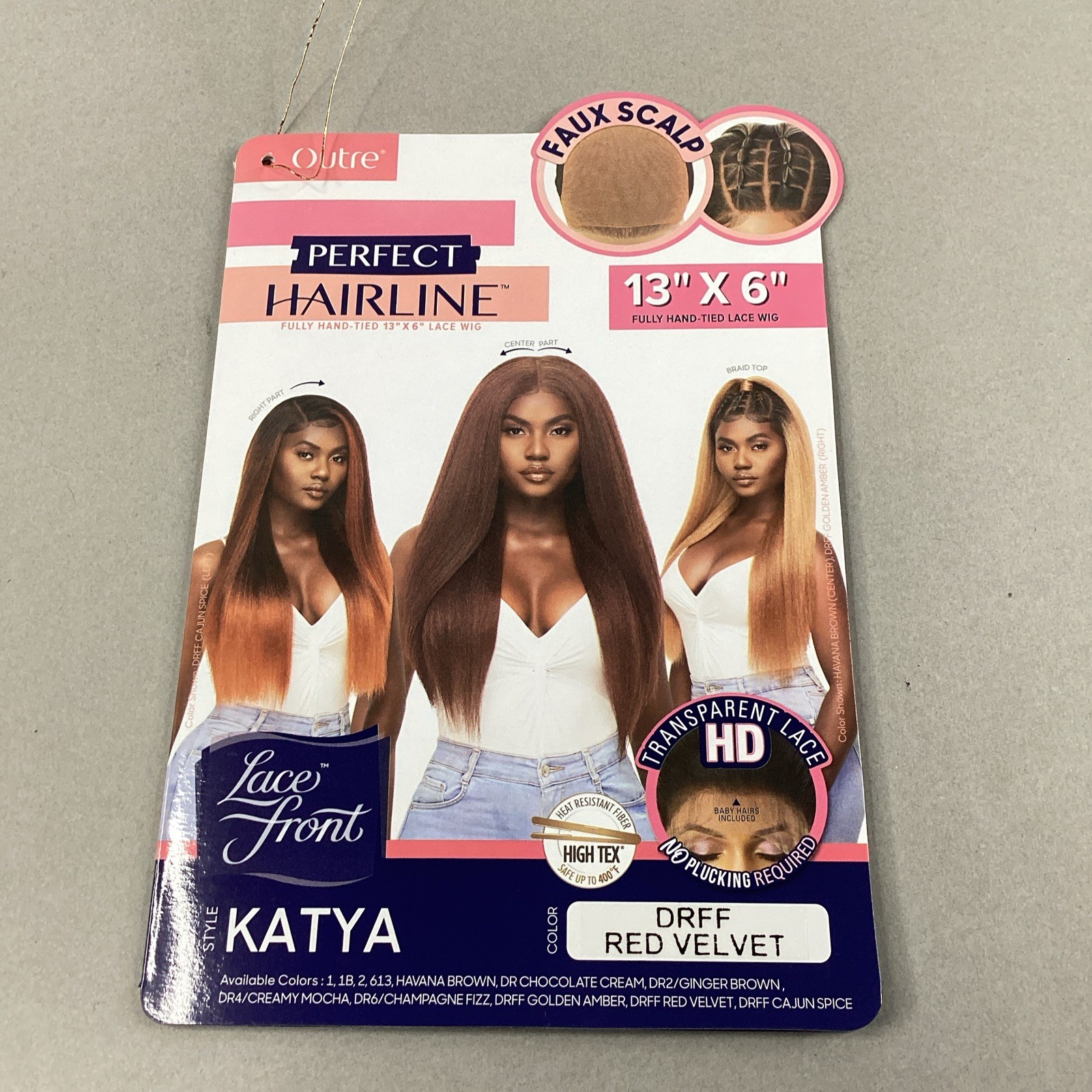 Perfect Hairline Katya Long Straight #DRFF Red Velvet Black Synthetic Lace Wig