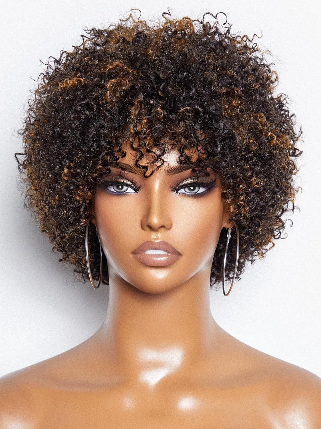 Blonde Highlights Afro Kinky Curly Pixie Cut Wig 150% Full Machine Made Wig
