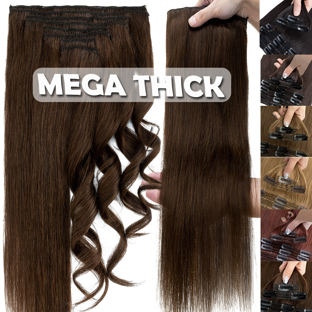 THCIK Double Weft Remy Human Hair Clip In Real Hair Extensions Full Head 8PCS US