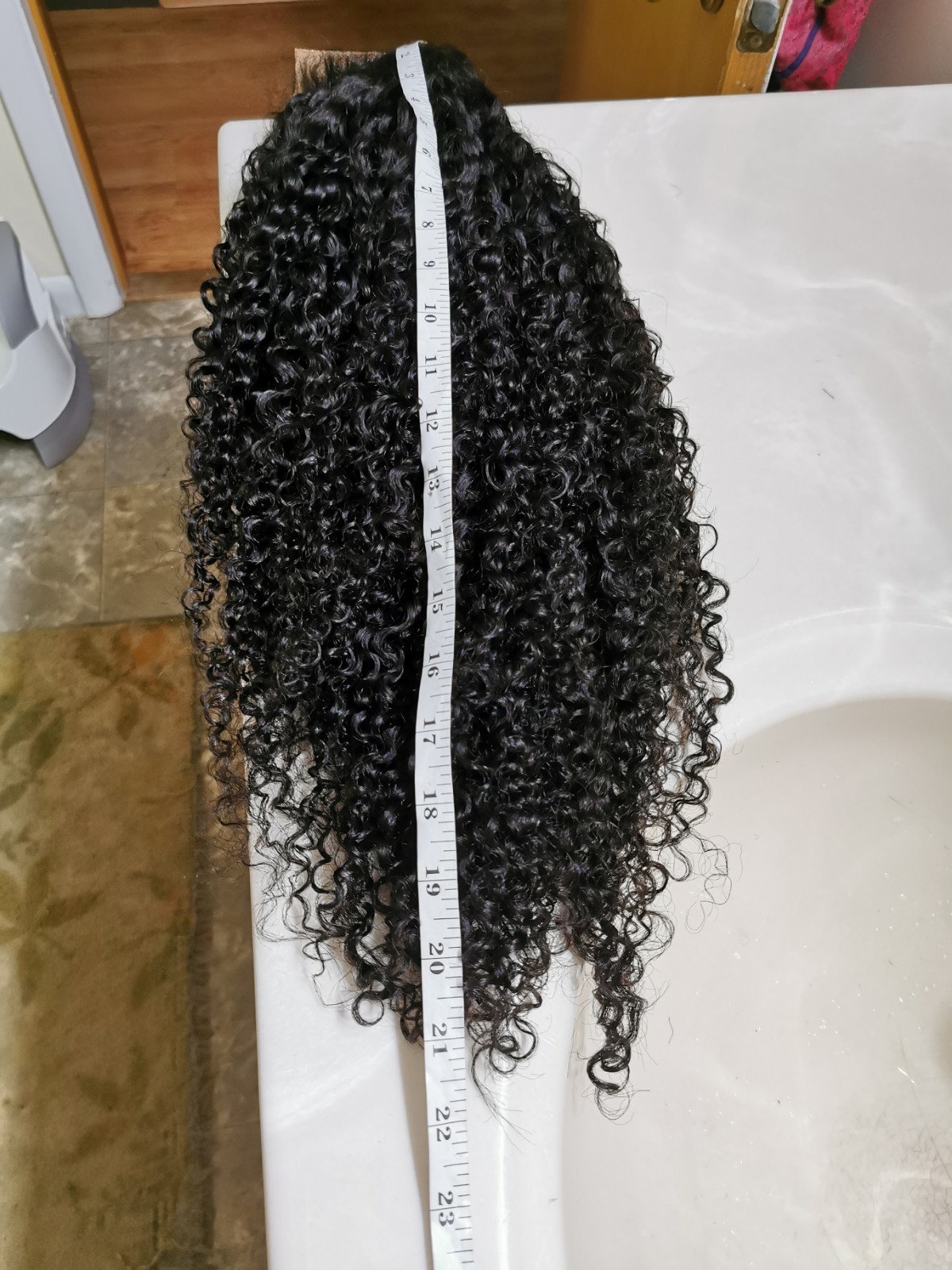 High Quality Natural Black Kinky Curly Human Hair Glueless Lace Closure Wig 24″
